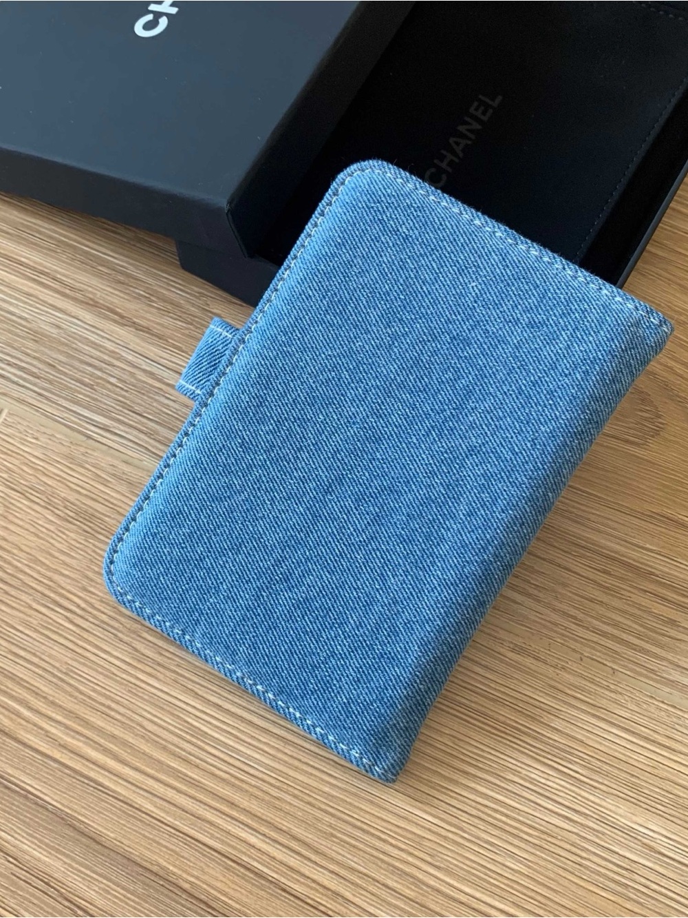 Blue Denim Wallet Phone Case with Embossed CC Logo - Picture 5 of 9